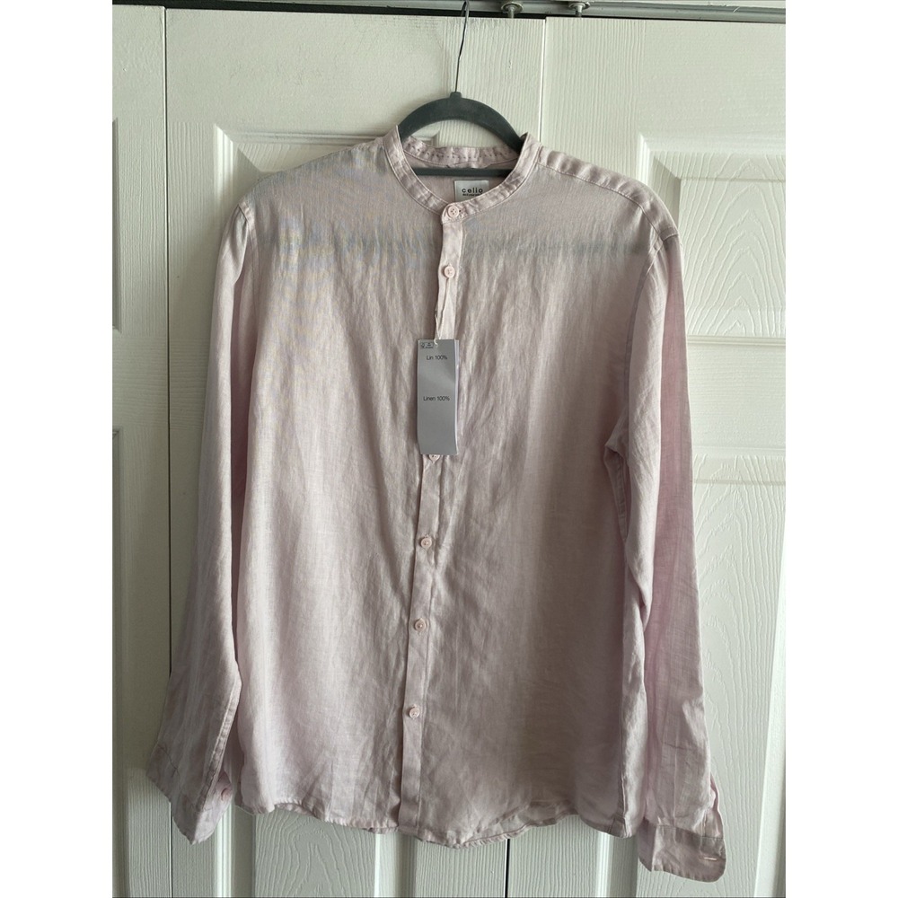 Celio Mens Small Pink Linen Dress Shirt 37-38 Gatamao NEW Spring